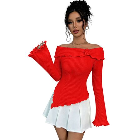 Sueter Mujer Hilo Flor Mlarga 359G-26 Color Rojo