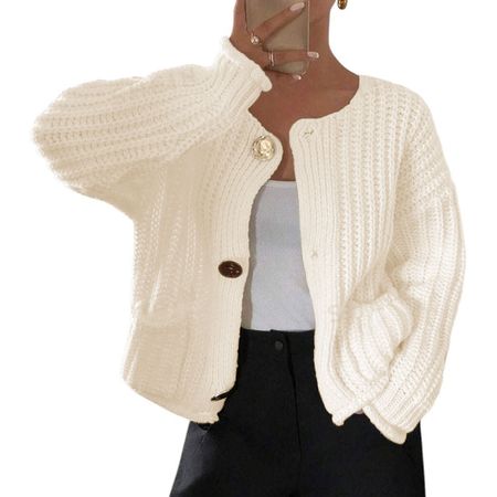 Chompa Mujer Hilo Bolsillos Botones 359G-30 Color Perla Talla S