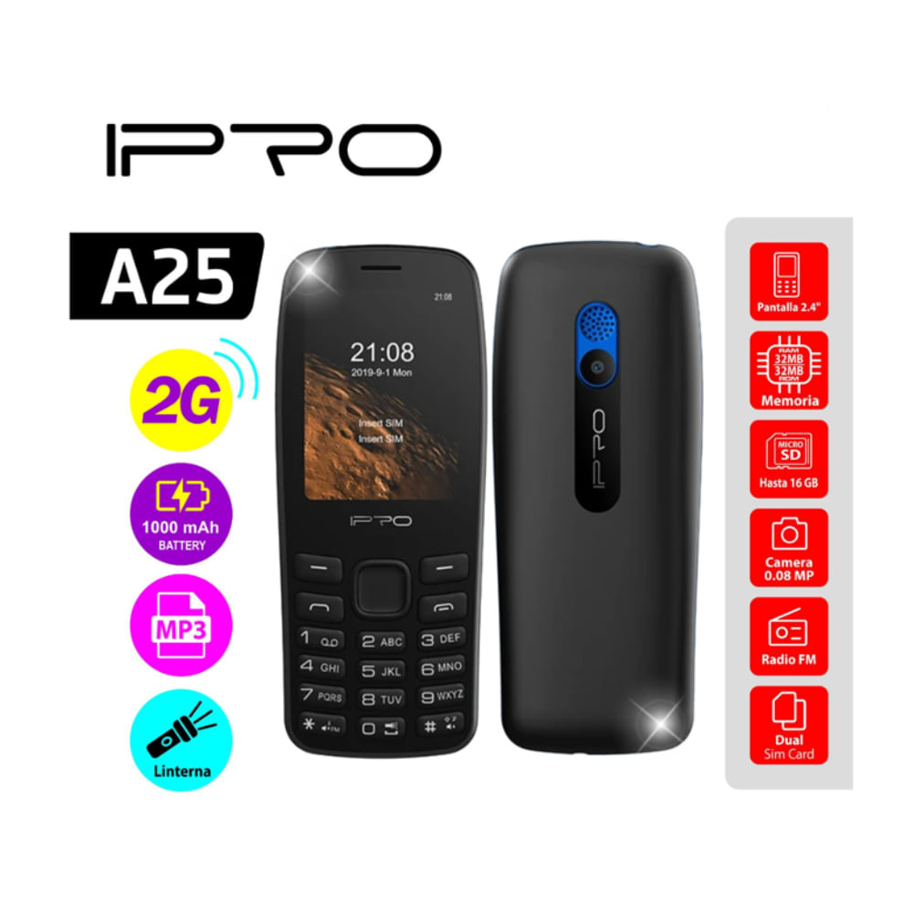 Celular Ipro A25 2G Beteria 1000mAh,Radio FM Inalambrico