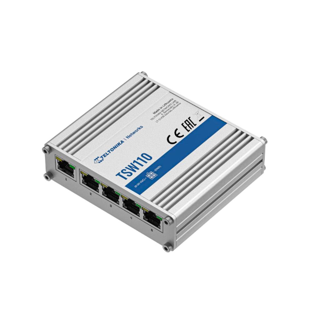 SWITCH TELTONIKA TSW110 5 PUERTOS RJ45 10/100/1000 MBPS 10 GBPS MONTAJE EN PARED P/N: TSW110