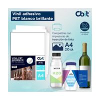 Vinil PET Adhesivo A4 Blanco Brillante CBIT - Paquete x20 hojas