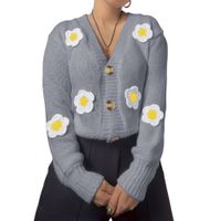 Chompa Mujer Hilo Alpino Flores 359G-30 Color Gris