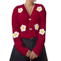 Chompa Mujer Hilo Alpino Flores 359G-30 Color Vino