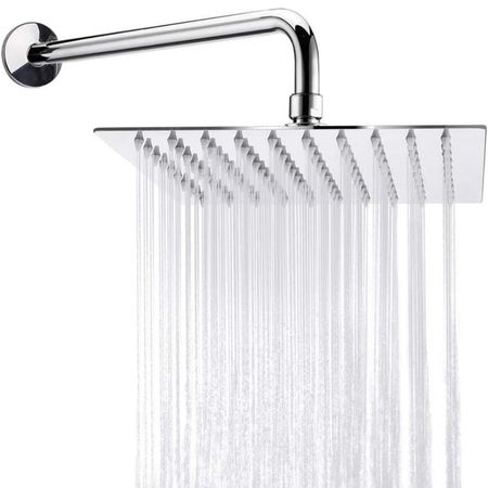Cabezal Ducha Cuadrada Acero Cromado SS201 de 20cm con Brazo de 37cm