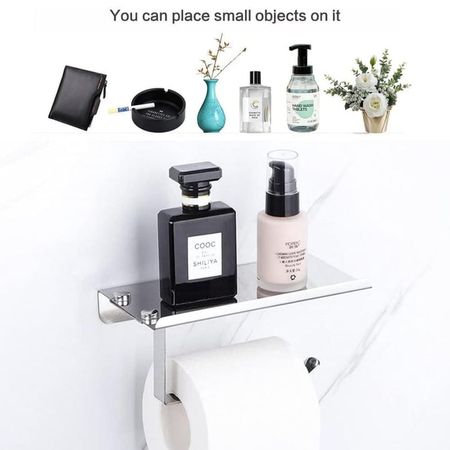 Porta Rollo de Papel Higiénico y Repisa de Acero Cromado Brillante