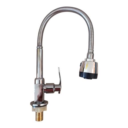 Grifo Monomando Cocina Flexible agua fría pico al mueble ACERO CROMADO