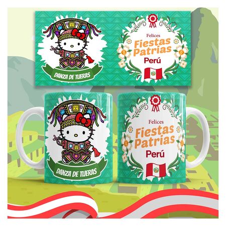 Taza Grande de Loza Diseño Fiestas Patrias Hello Kitty 15oz 121