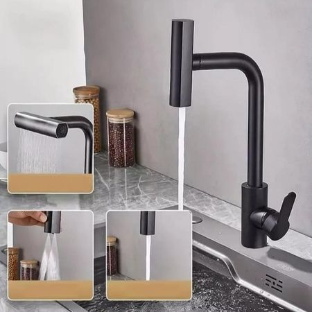 Grifo de Cocina de Acero 4 en 1 Rotación 360 Negro Mate