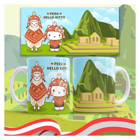 Taza Grande de Loza Diseño Fiestas Patrias Hello Kitty 15oz 120