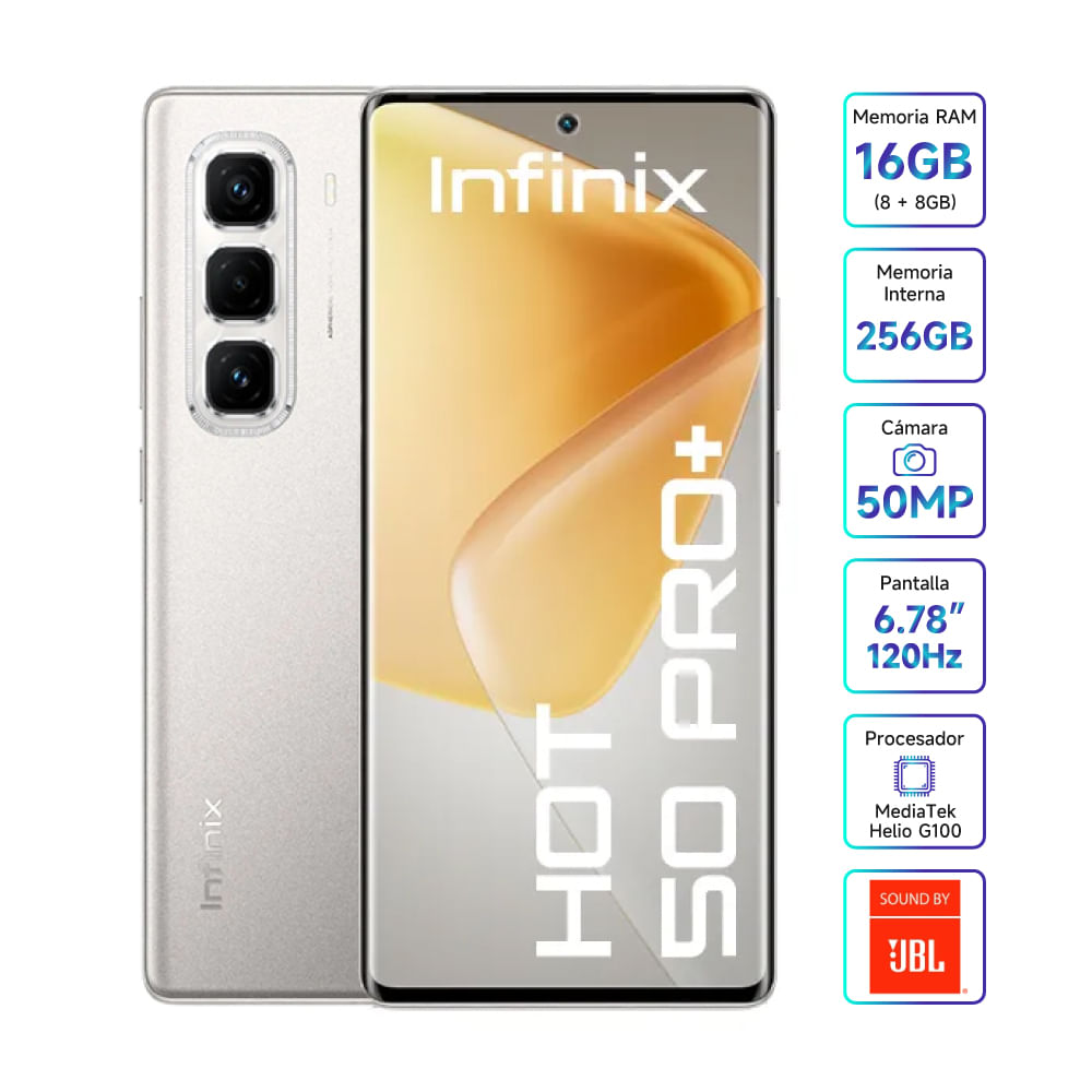 Celular Infinix Hot 50 Pro+ 256GB 8GB Ram Gris Pantalla FHD+ 120Hz 50MP