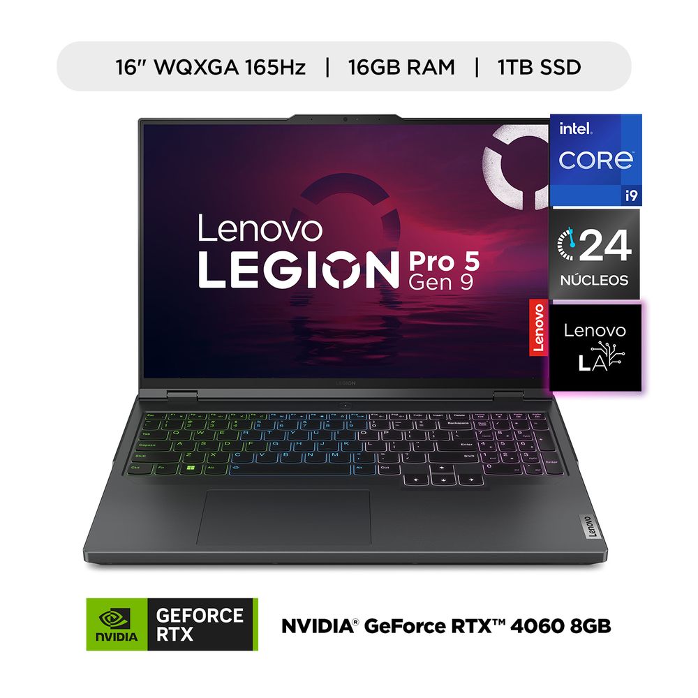 Laptop IA Lenovo Legion Pro 5i Intel Core i9 14900HX 16GB RAM 1TB SSD RTX 4060 8GB 16"" WQXGA 165Hz