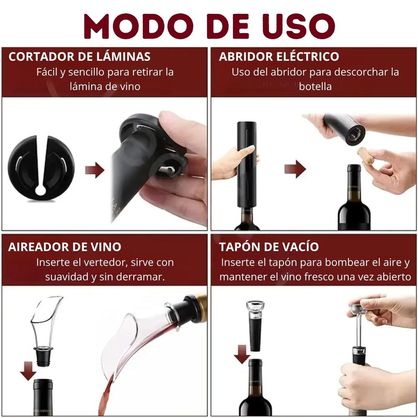 Saca Corcho de Vino Eléctrico más Aireador y Tapón de Vacío | plazaVea -  plazaVea