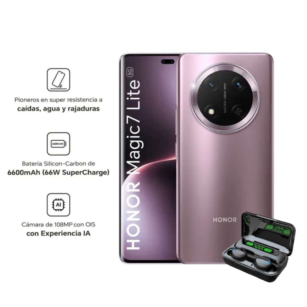 Celular Honor Magic 7 Lite 8+8 Ram-256Gb Color Lavander+Audifonos de Regalo