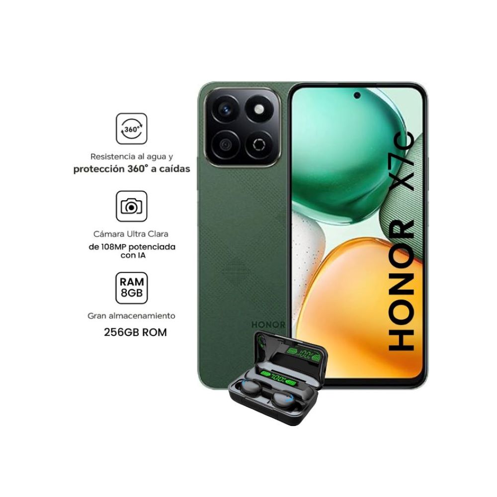 Celular Honor X7C 8+8 Ram-256Gb Color Verde+ Audifonos de Regalo