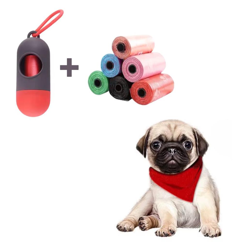 Cápsula Porta Bolsas para Desechos de Mascotas + 6 Bolsas para Excremento Perro Rojo
