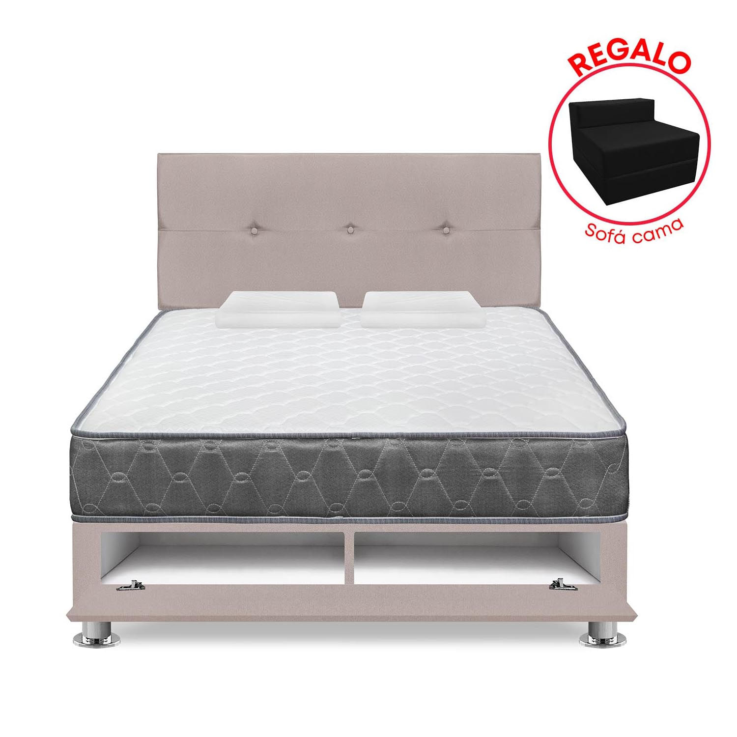 Dormitorio Sabanera FORLI Acqua 2 Plazas Blanco/Beige + Sofá Cama