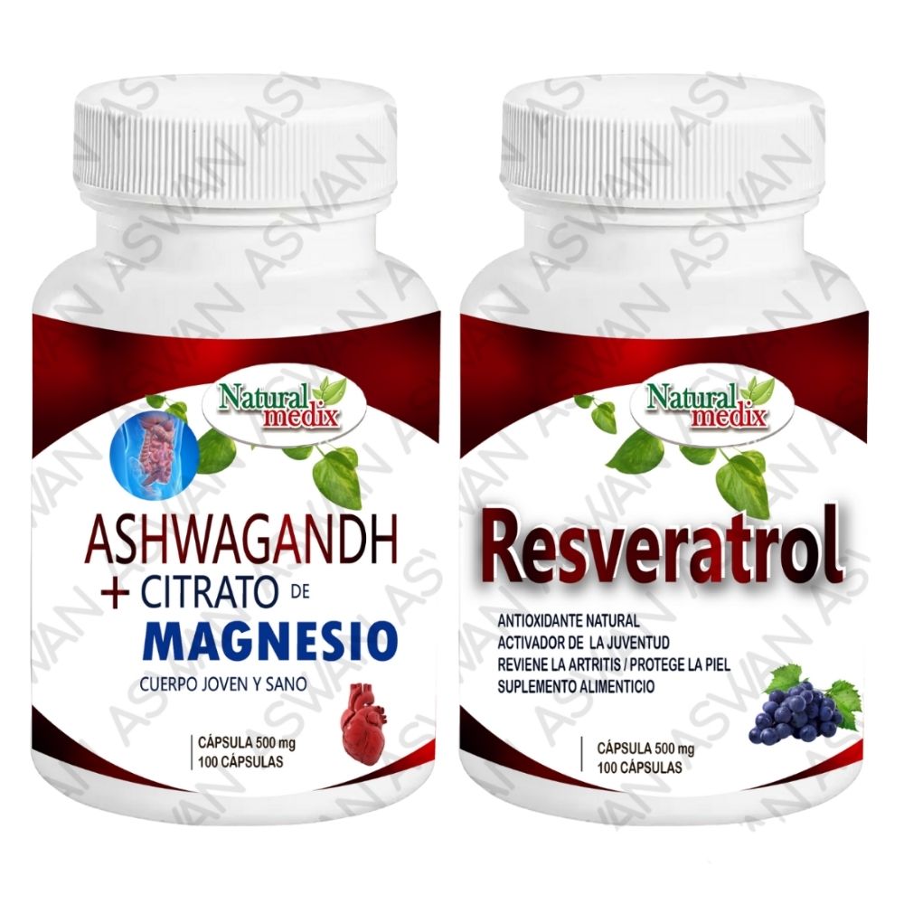 Pack Ashwagandh & Citrato De Magnesio + Resveratrol 100 Capsulas