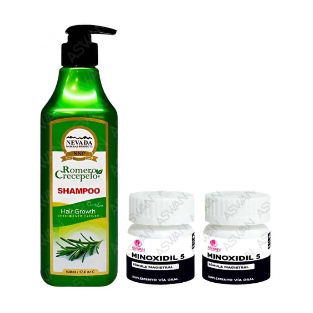 Pack Shampoo Romero Crecepelo 520Ml + 2 Minoxidil 5Mg Caps 60
