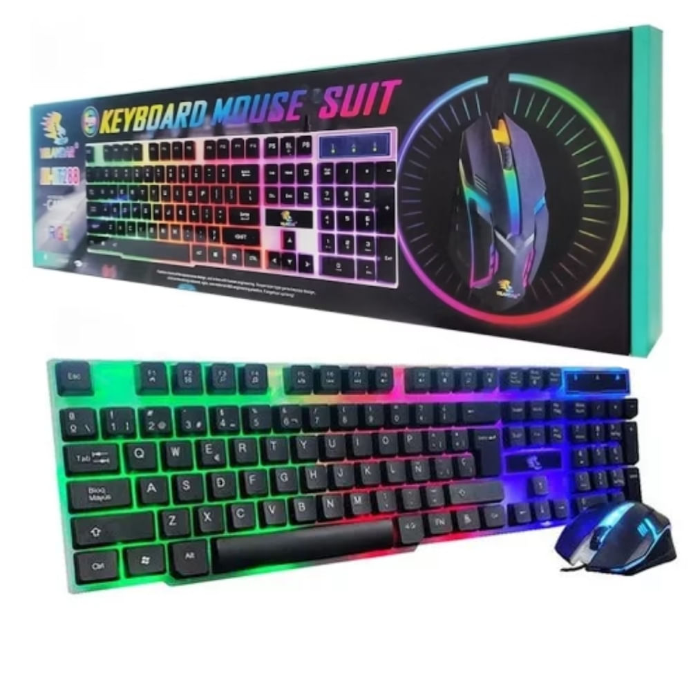 Teclado Y Mouse Gamer Para Pc Laptop Usb Luz Rgb Negro