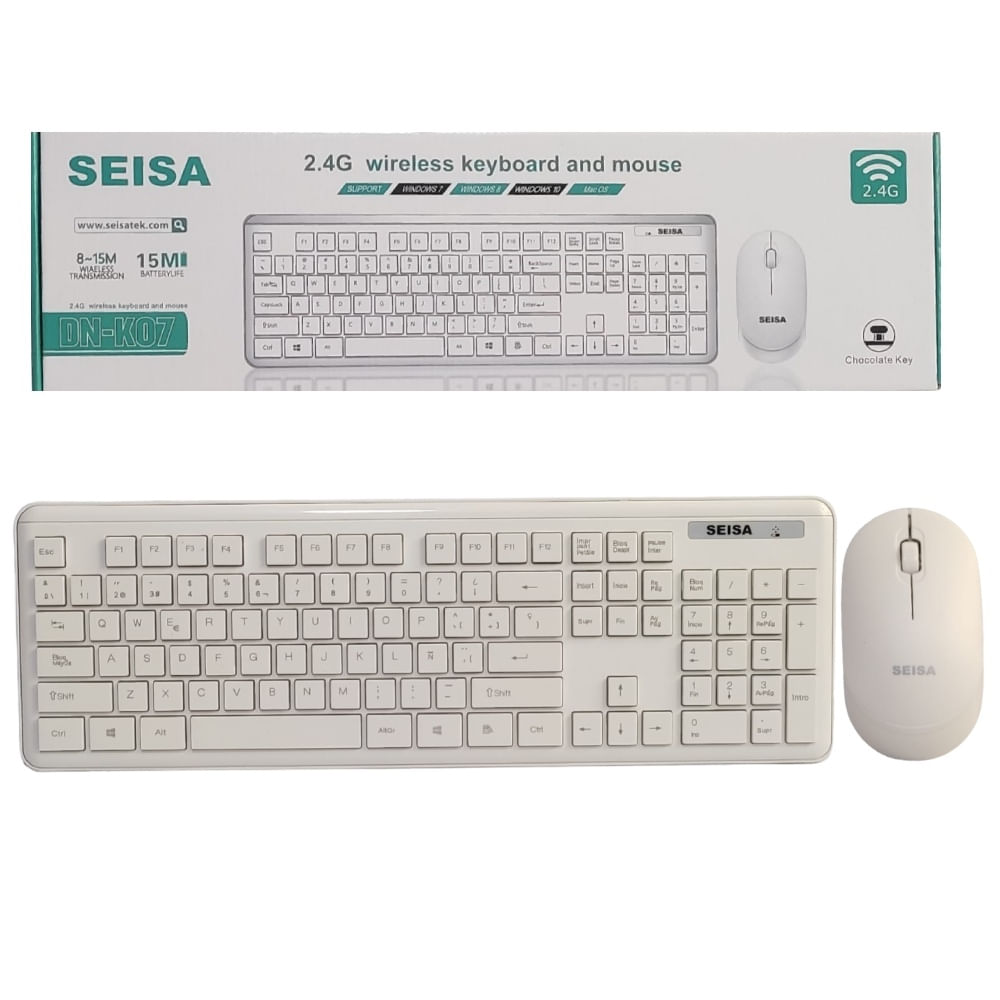 Teclado Y Mouse Inalambrico Blanco  Adaptador Usb Pc Laptop SEISA DNK07