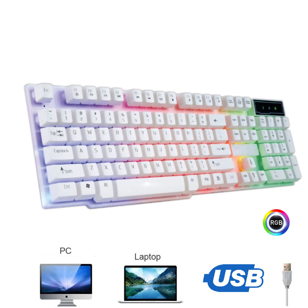 Teclado Gamer Para Pc Laptop Cable Usb Luz Rgb Blanco Blanco Inglés