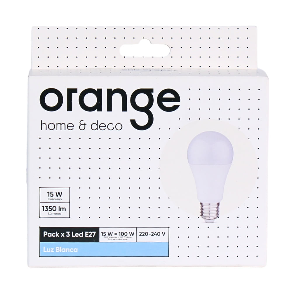 Foco led luz fría E27 pack x3 ORANGE 15W
