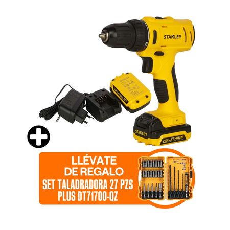 Taladro Percutor Inalámbrico Stanley Scd121S1-K1 + Set de Accesorios 27 Piezas Dewalt