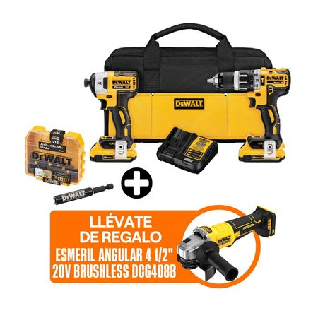 COMBO Dewalt Inalámbrico DCK287D2-K14: Taladro Percutor + Atornillador de Impacto + Esmeril + Set 16 Piezas