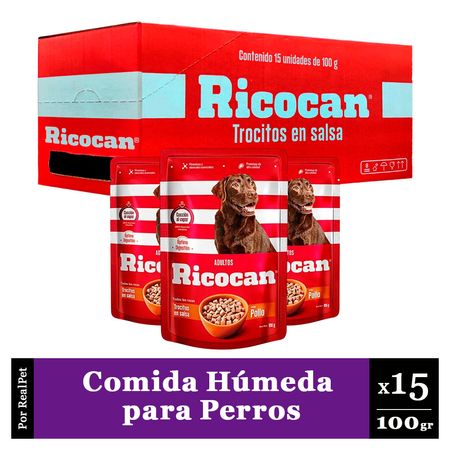 Pack Caja x15 Comida Húmeda Perro Ricocan Pollo 100gr