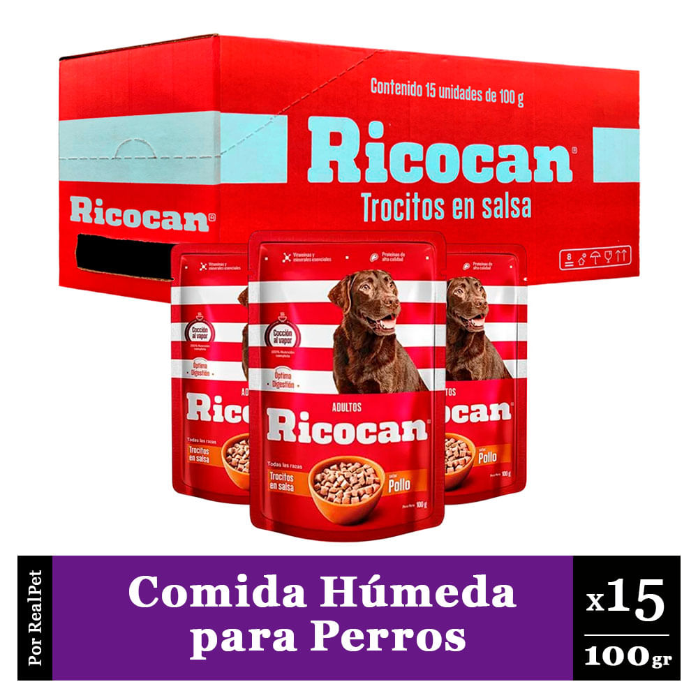 Pack Caja x15 Comida Húmeda Perro Ricocan Pollo 100gr