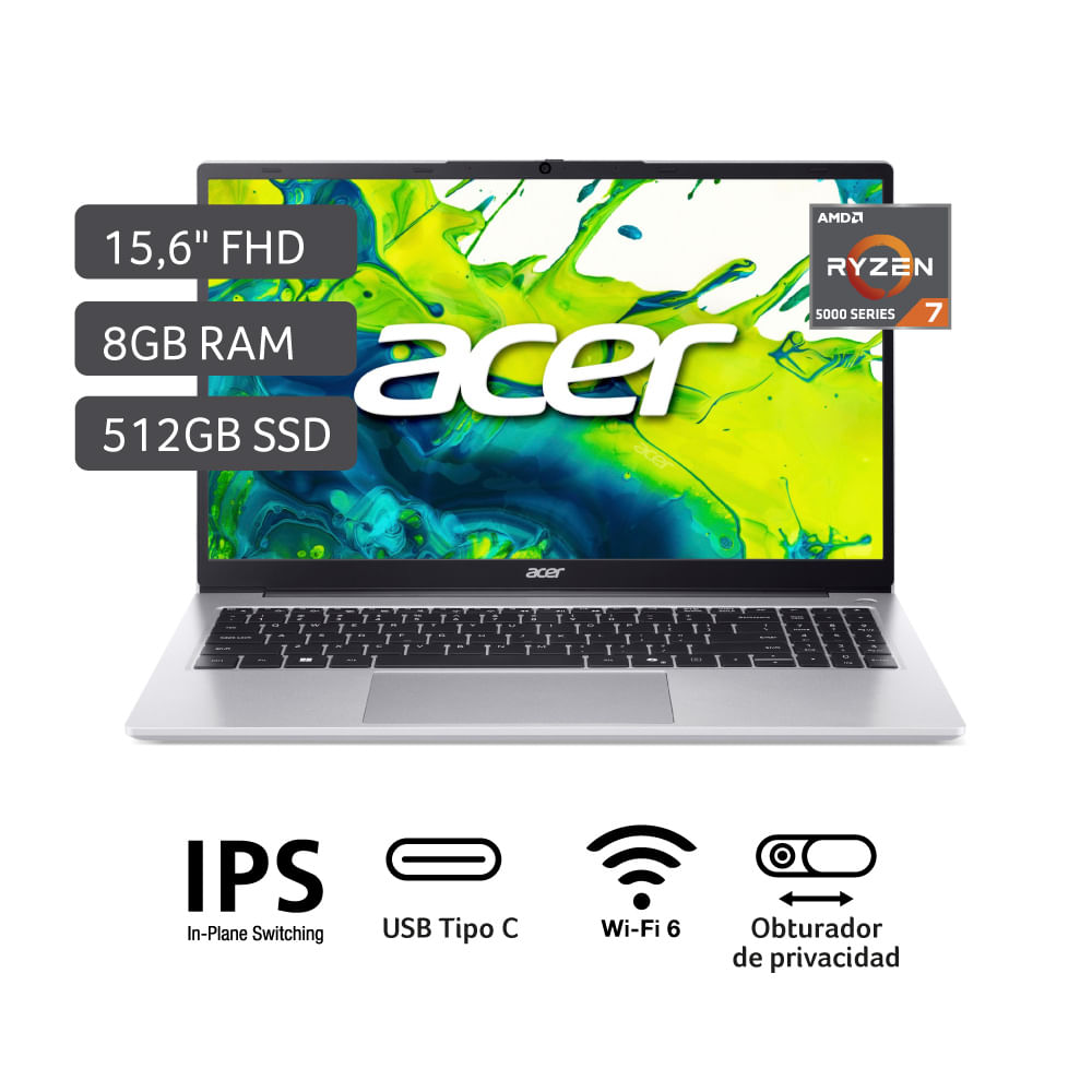 Notebook ACER Apire Lite AL15-43P-R8W7 15.6"" AMD Ryzen 7 8GB 512GB SSD