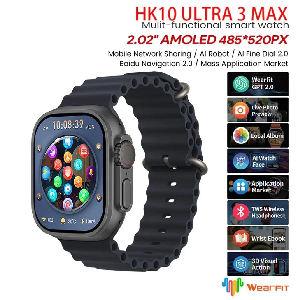 Smartwtach HK10 Ultra 3 Max Pantalla Amoled 2GB Negro