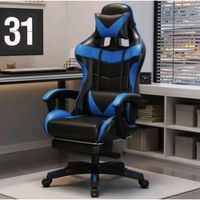 Silla Gamer Pro Ergonomica Reclinable con Posapies y cojin Negro con Azul