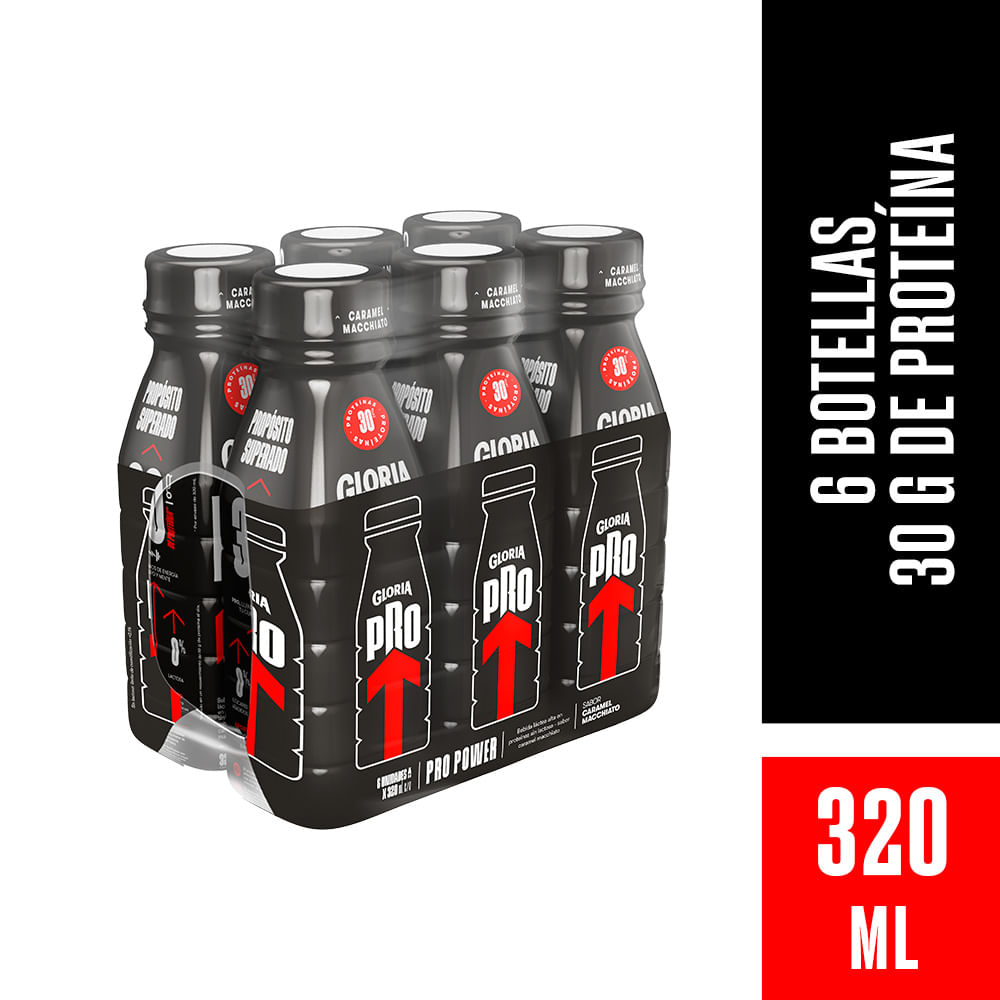 Bebida Láctea GLORIA Pro Power Caramel Macchiato Botella 320ml Paquete 6un