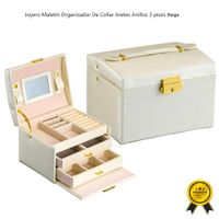 Joyero Maletín Organizador De Collar Aretes Anillos 3 pisos Beige