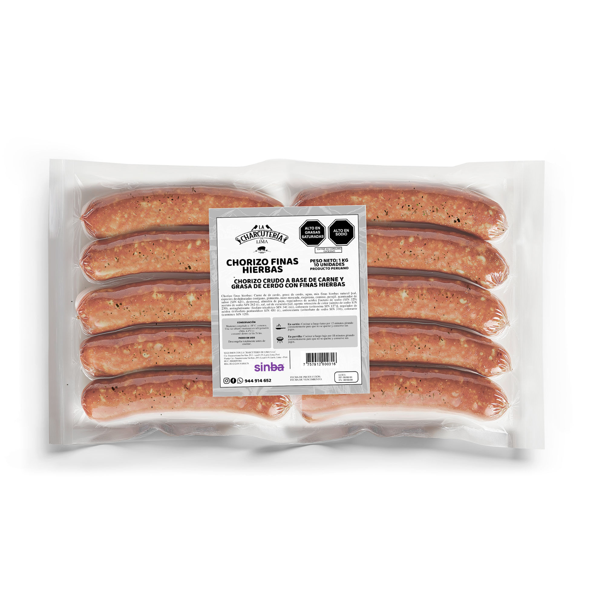 Chorizo Finas Hierbas LA CHARCUTERIA Bolsa 1Kg
