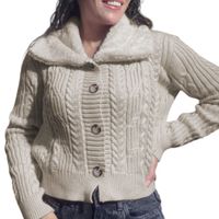 Chompa Mujer Hilo Camisero De Peluche 359G-25 Color Hueso