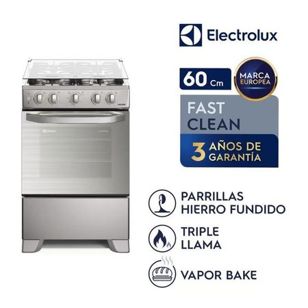 Cocina Electrolux 4 Quemadores Efficient VaporBake y Triple Llama Silver FE4PMR