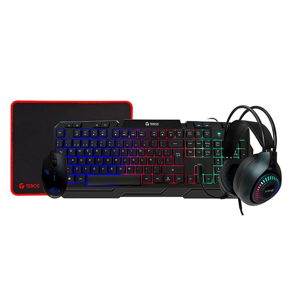 Kit gamer TEROS TE-4063N teclado multimedia mouse headset mouse pad
