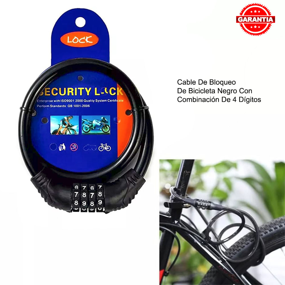 Cable Candado Bloqueo de Bicicleta Negro con Combinación