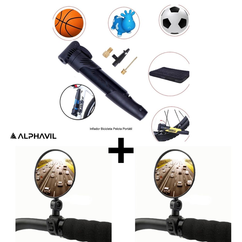Combo Inflador Bicicleta Negro + 2 espejos ADB200021
