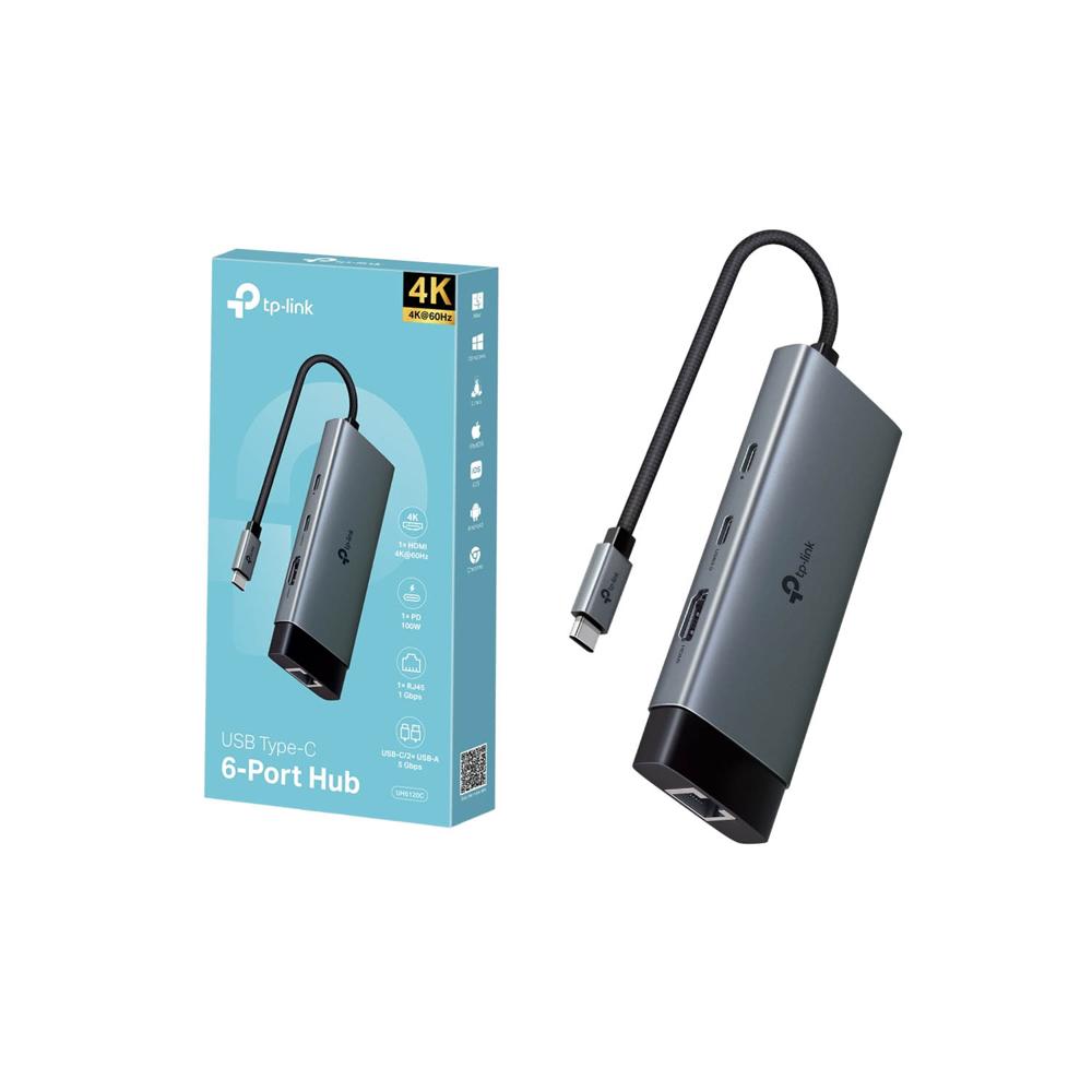 Hub UH6120C Tp-Link USB Tipo C 6 puertos en 1 puertos HDMI 4K a 60Hz ethernet 1 Gbps