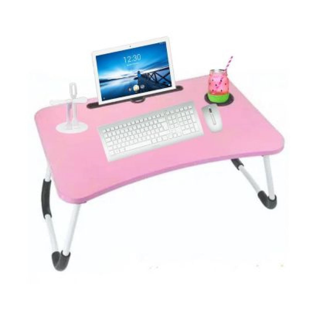 Mesa plegable portátil Rosada para Laptop con Ranura y Posavasos Rosa