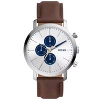 Reloj Fossil Luther BQ2687 para Hombre Cronómetro Correa Cuero Marron Dial Plateado