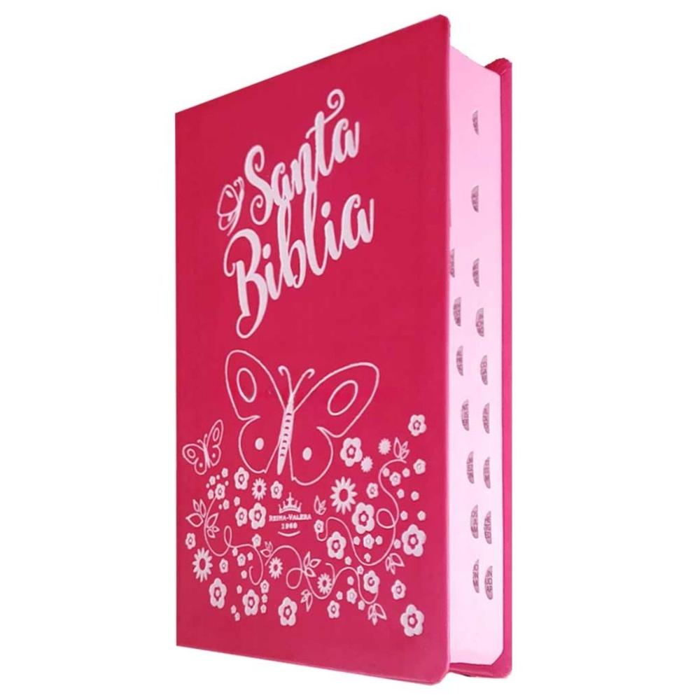 Biblia Rosada con mariposas plateadas