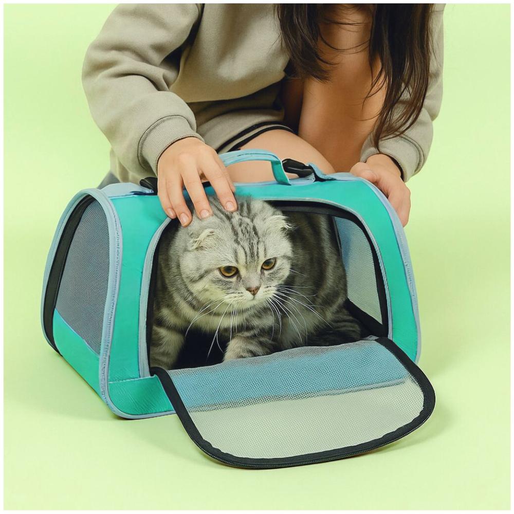 Bolso Transportador para Mascotas Gatos VerdeAgua