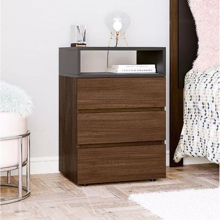 Velador bruss wengue con cubo negro - Villa hogar