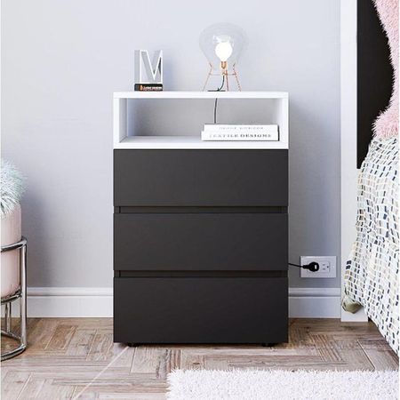 Velador Bruss negro con cubo blanco - Villa Hogar