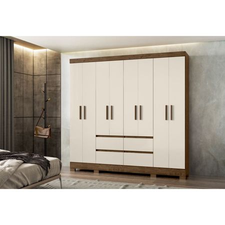 Ropero Belem 8 Puertas 4 Cajones Castaño Off White