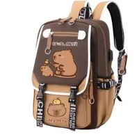 Mochila Escolar Genérica Capibara con Llavero y Pinnes